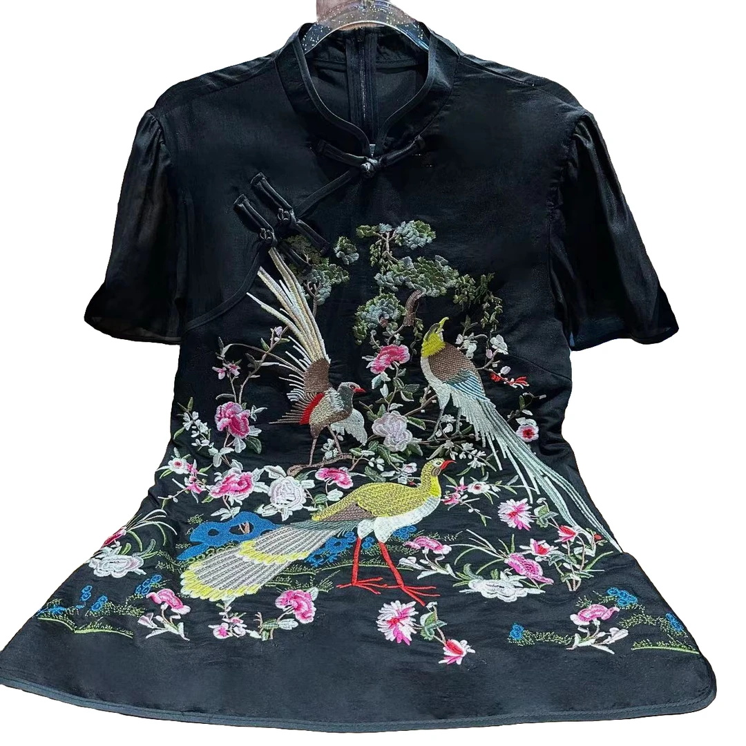 192/194#夏季新款中式国风上衣宽松显瘦时髦半袖小衫刺绣新中式女