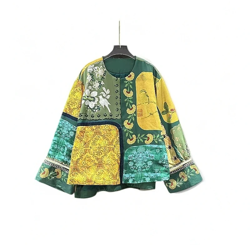 2067#冬季新款新中式《月落灼灼》女士时尚潮流提花气质百搭上衣