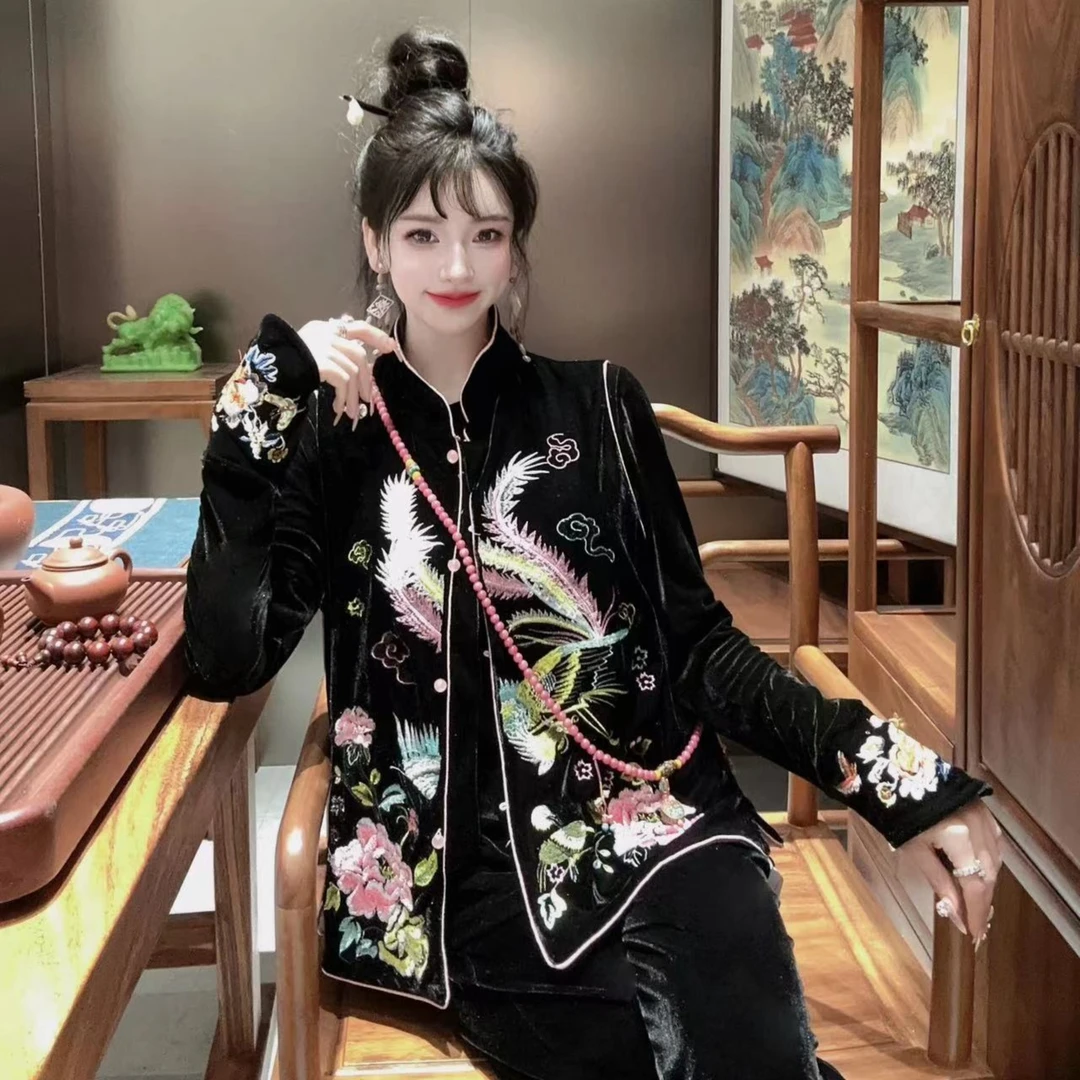 818#新款早秋高级感轻奢中式马甲中国风气质重工刺绣古风复古时尚