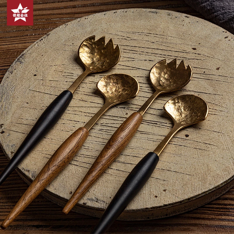 铁娃公社【双11】紫光檀木/柚木铜勺手工勺子汤匙调羹勺家用