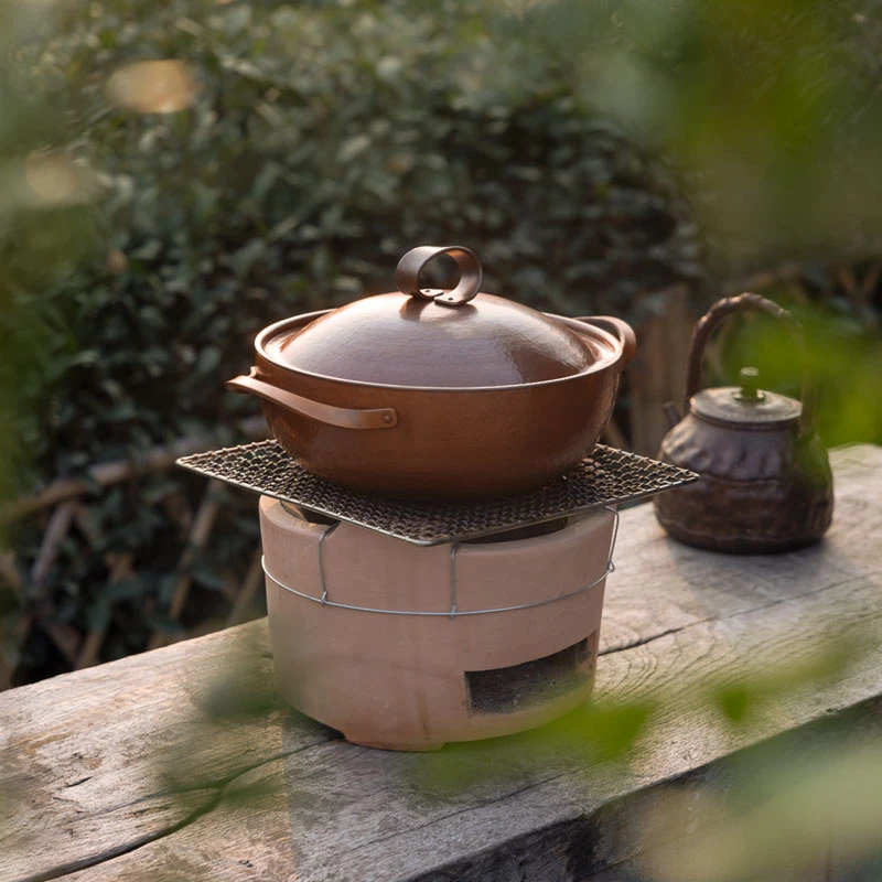 铁娃公社铜锅老式火锅汤锅露营锅家用紫铜炖锅珐琅锅平底