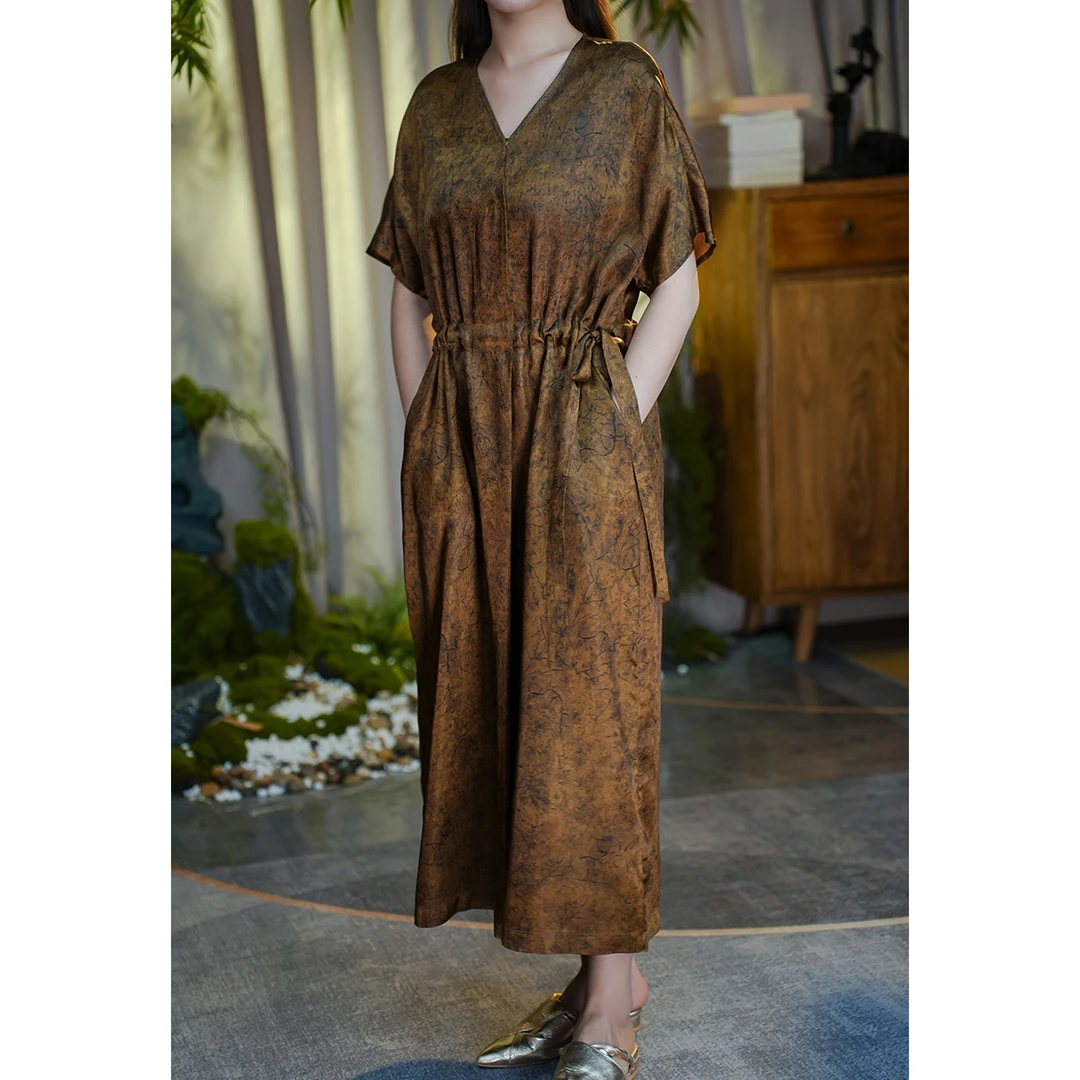 【沐沐连衣裙】2024唐装连衣裙新中式复古气质显瘦醋酸裙子23Z659