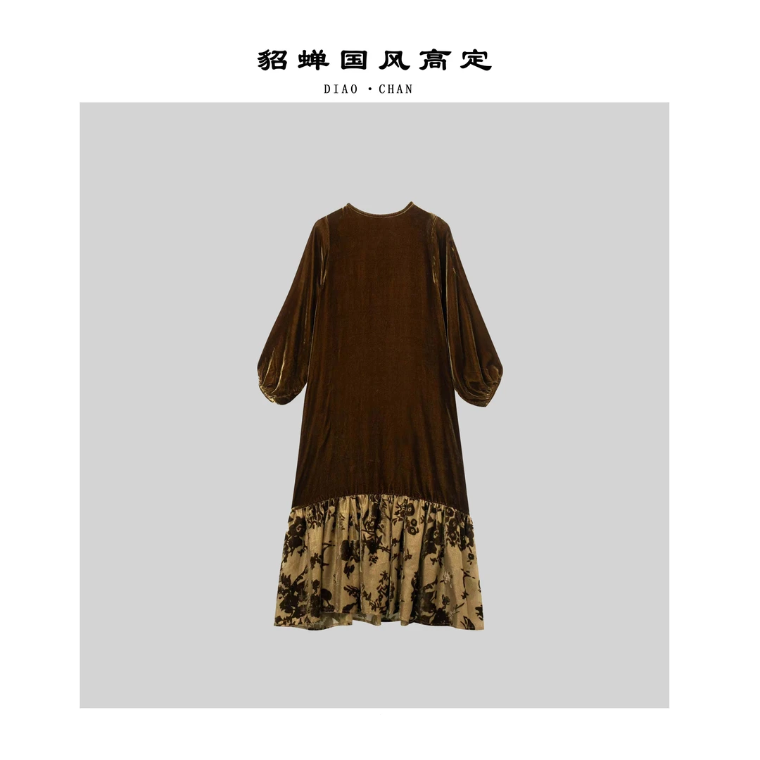 【极简东方韵】国风新中式真丝丝绒气质减龄连衣裙女Y2024162Y