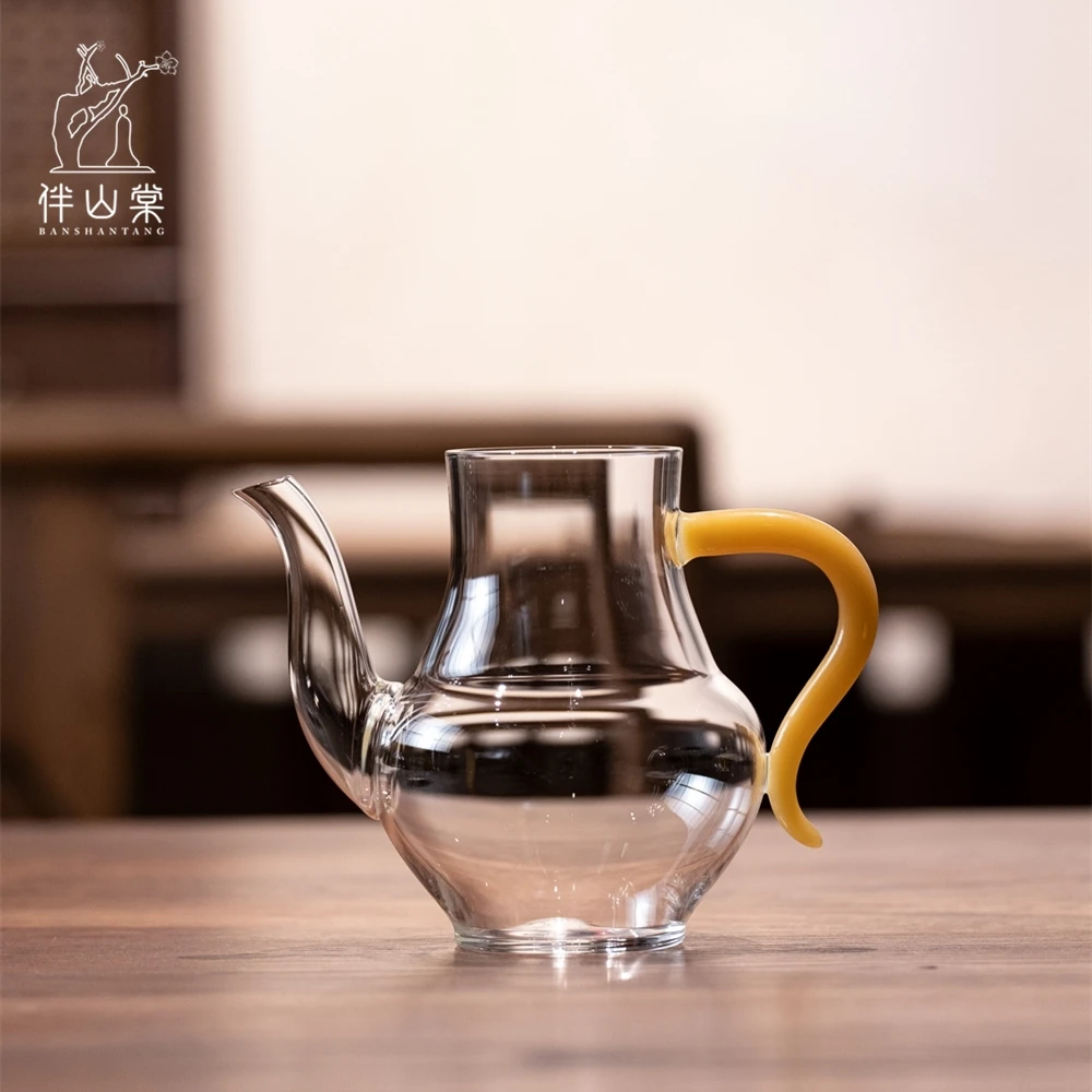 伴山棠婉凝雍容杯手工吹制玻璃公道杯功夫茶具分茶器耐高温彩色把