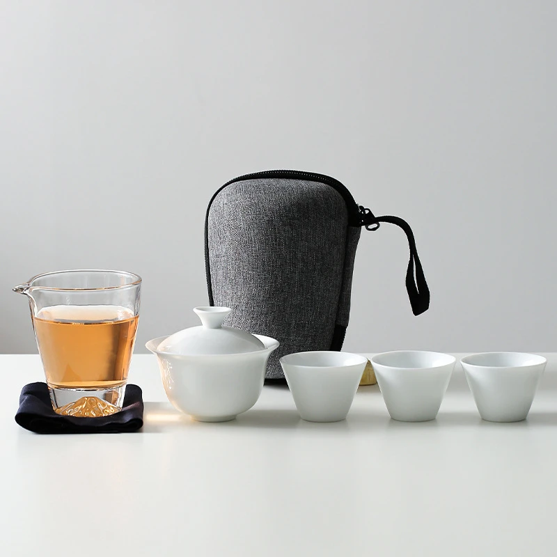 日式旅行茶具主人杯一壶三杯户外旅游露营功夫便携茶具套装陶瓷