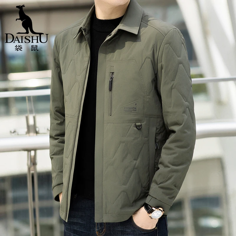 袋鼠秋冬季外套男款百搭休闲时尚外装加棉加厚保暖工装翻领夹克男
