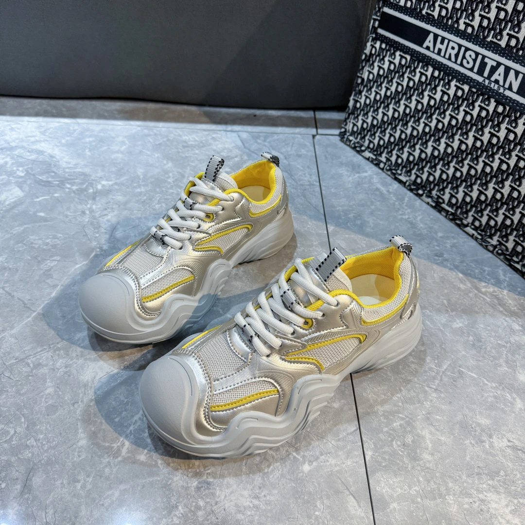 网面真皮夏季新款透气老爹鞋小个子增高显瘦薄款休闲鞋运动鞋