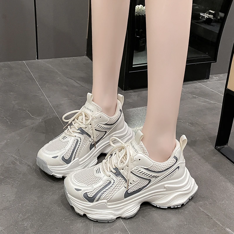 网面真皮夏季新款透气老爹鞋小个子增高显瘦薄款休闲鞋运动鞋