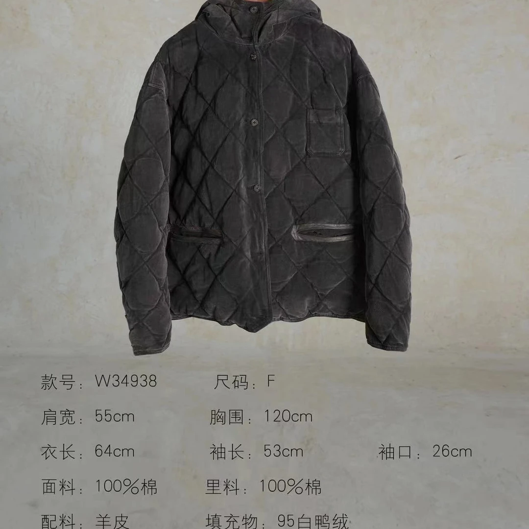 素朴布衣几见原创w34938冬全棉丝绒复古做旧连帽羽绒服女充绒119g