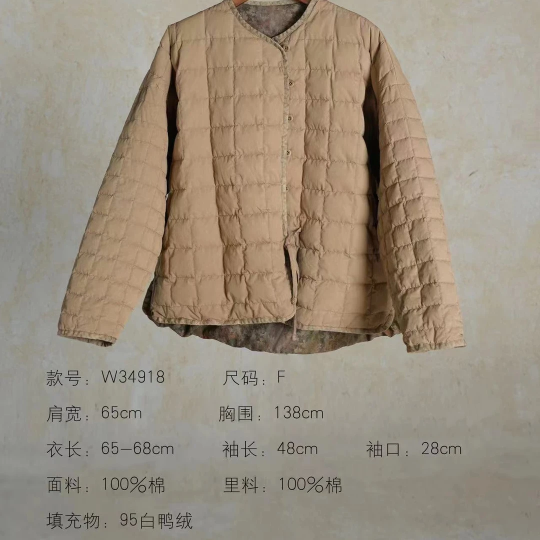素朴布衣几见w34918冬短款复古系带全棉两面穿减龄羽绒服气质136g
