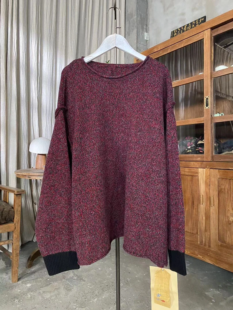 素朴布衣古兰木无折S3168文艺宽松设计感个性套头羊毛毛衣女