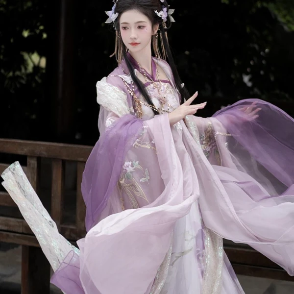 扣号99-169花雨池马面裙明制汉服飞机袖新中式仿妆花汉元素印花yf