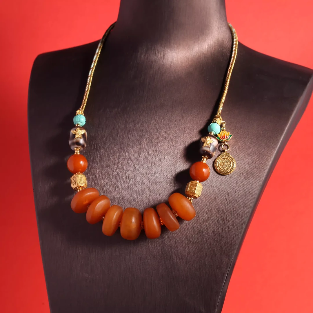 【一喜专属】XL2418蜜蜡饼子多宝项链