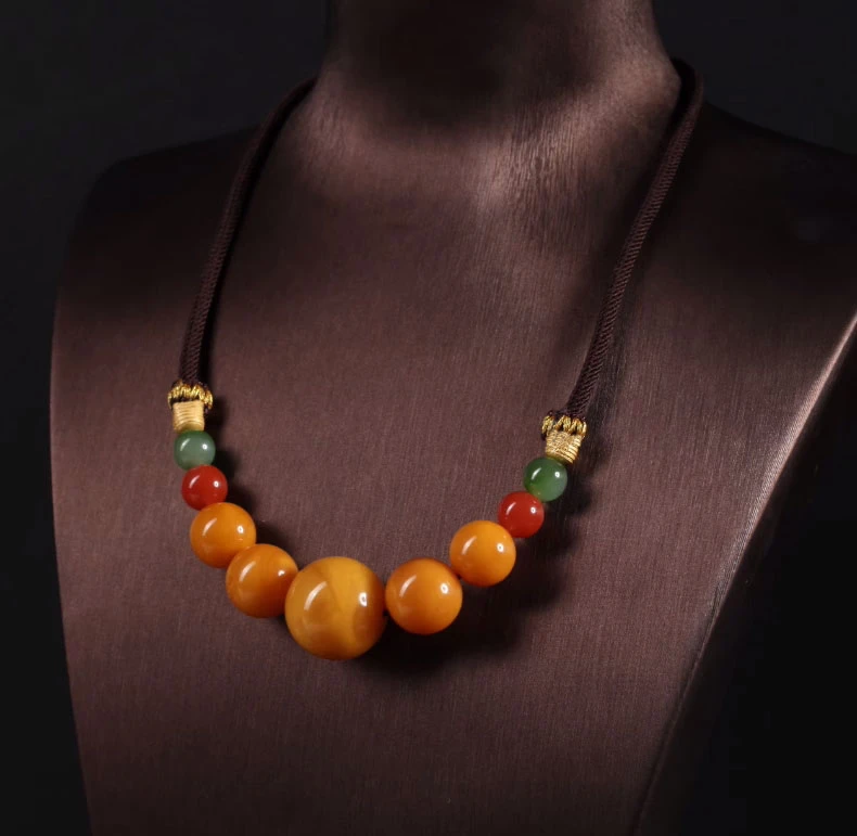 【一喜专属】XL1772五福龙珠蜜蜡项链