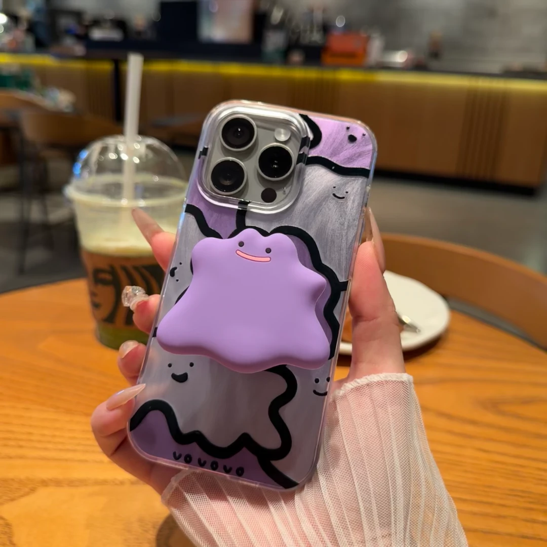 紫色小怪兽挂绳苹果iphone15支架手机壳vivo华为P70oppo小米iQOO9