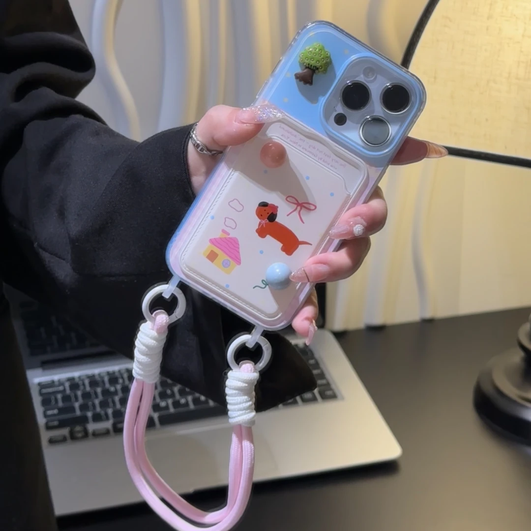 立体树狗卡包壳iPhone15苹果14promax手机壳防摔挂绳华为P70小米