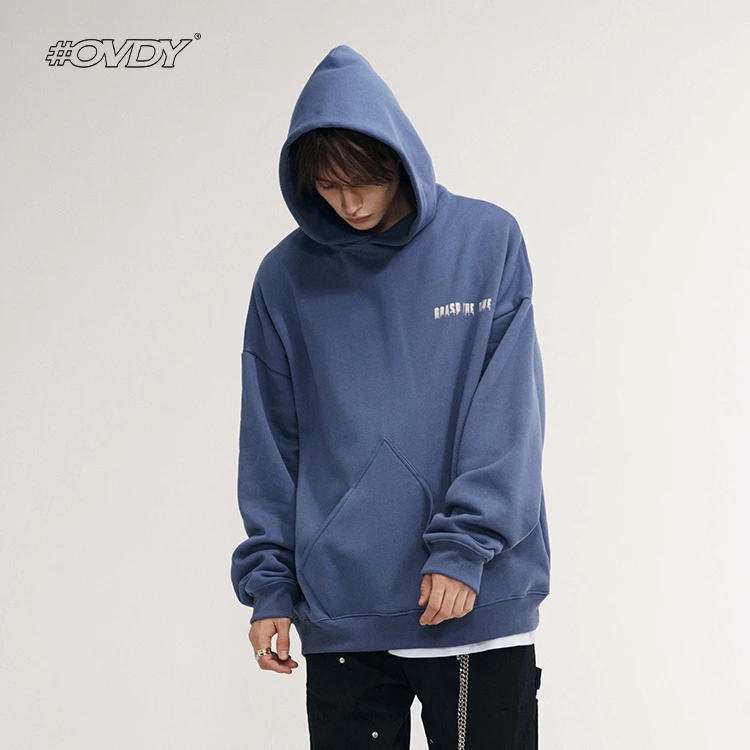#OVDY2024新款加绒卫衣中性风连帽衫宽松美式时钟印花情侣卫衣