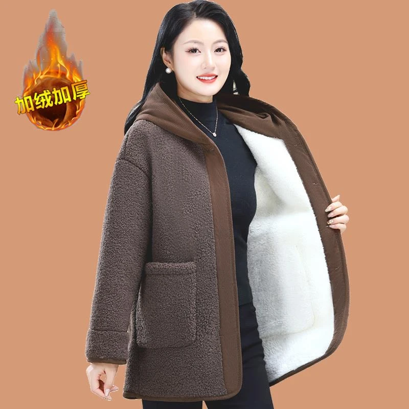 中老年摇粒绒外套女加绒加厚棉衣中年妈妈冬装羊羔毛保暖棉服棉袄