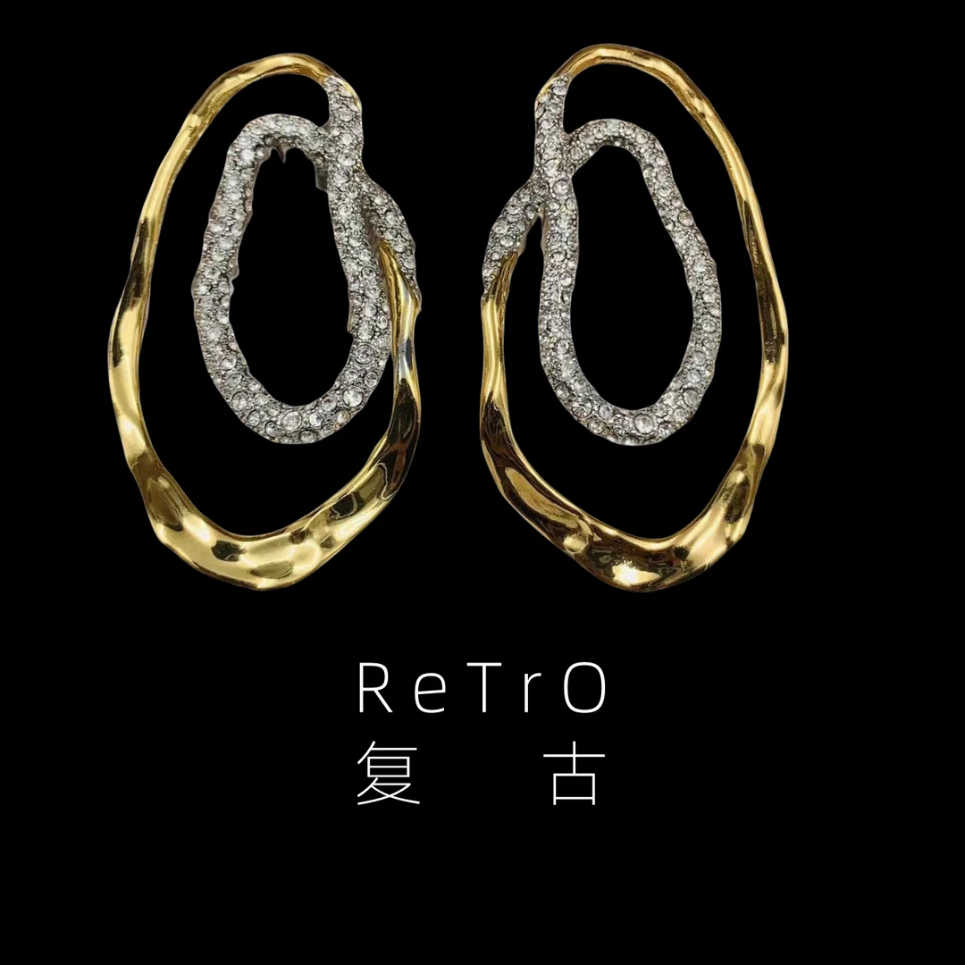 铜合金锆石耳饰 时尚个性线条缠绕不规则中古耳钉