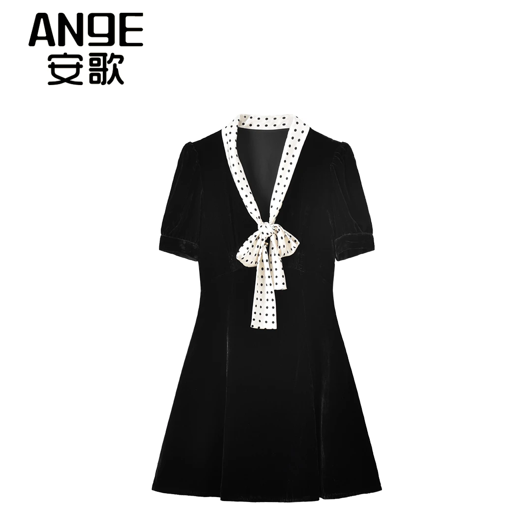 ANGE SUNNY【收腰优雅A字裙】轻奢小香风蝴蝶结系带拼接A字裙