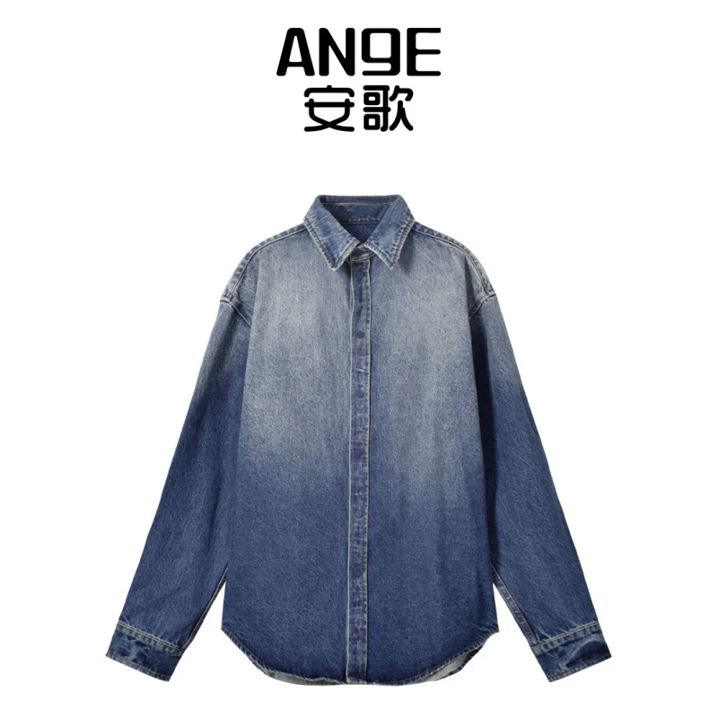 23早春新款简约水洗牛仔衬衫设计师复古宽松百搭显瘦牛仔衬衫