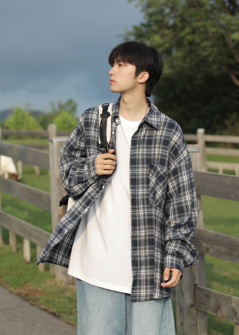 潮流复古加绒加厚衬衫外套男士春秋ins美式休闲衬衣学生百搭长袖