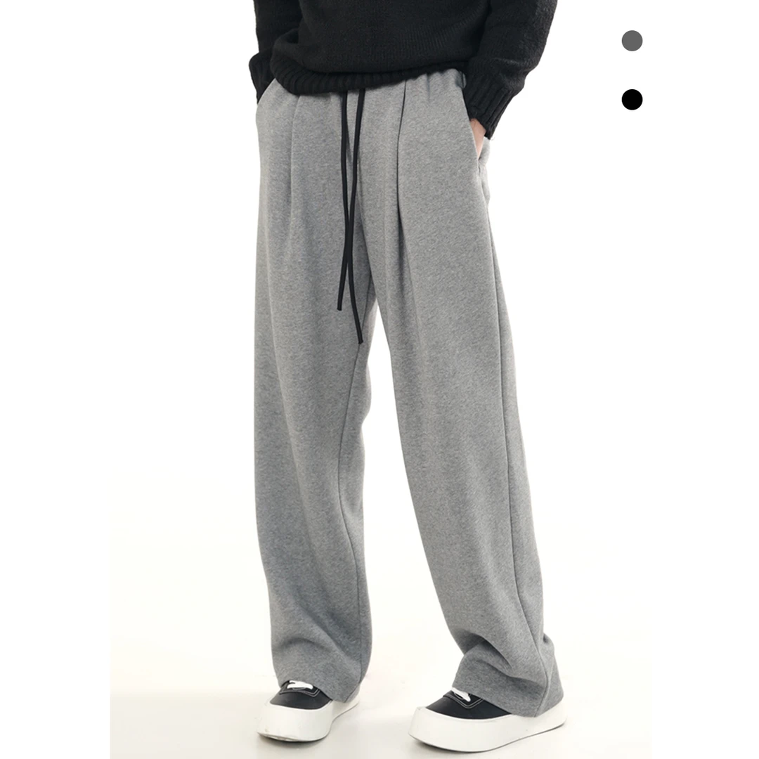 新款秋冬糯米感直筒宽松撞色腰头设计垂感纯色高腰厚款休闲裤K881