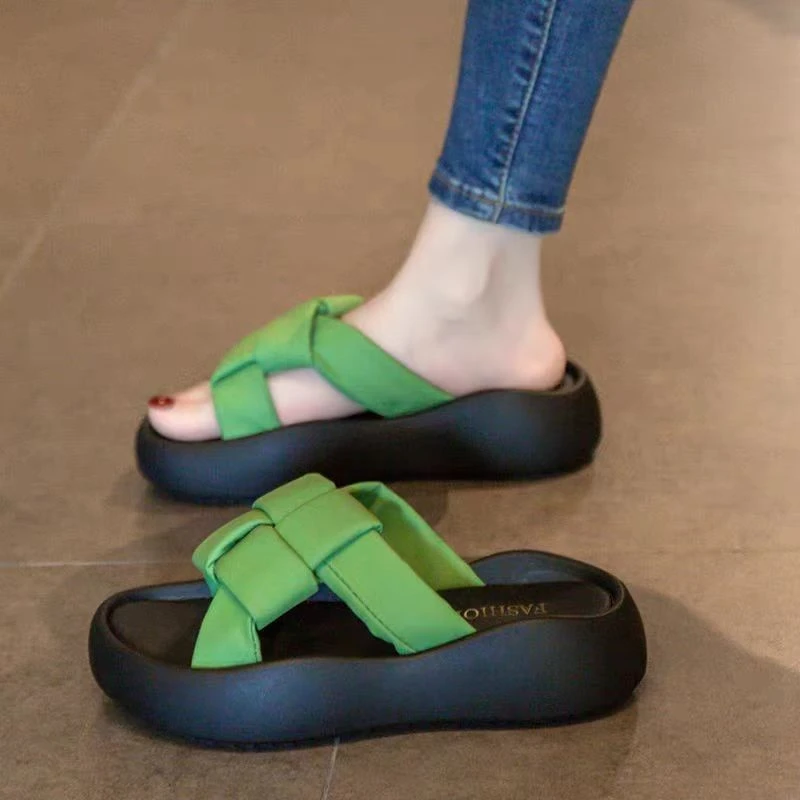 凉拖鞋女时尚外穿2025年夏季新款厚底凉鞋女款平底高级感一字拖鞋