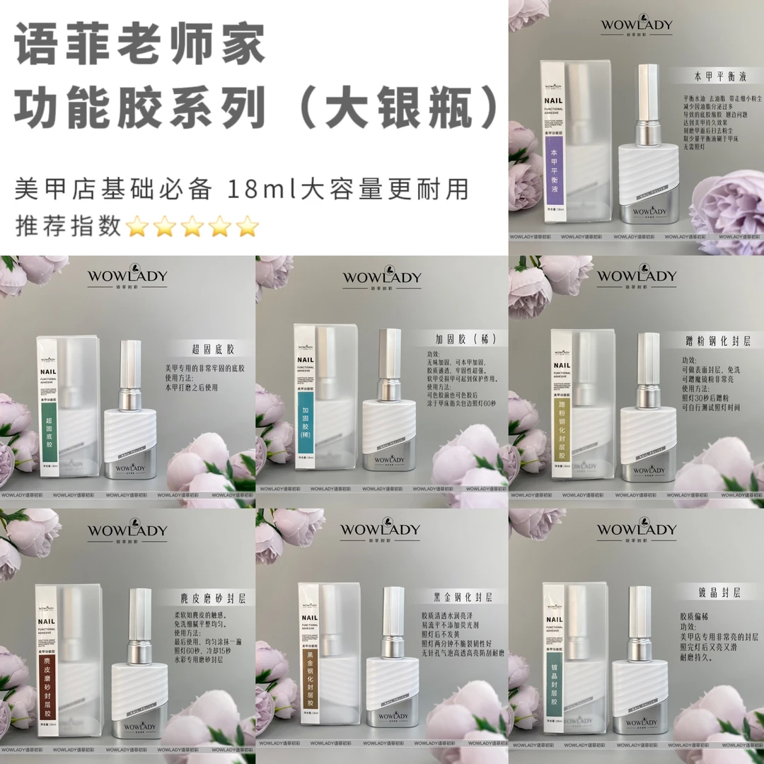【大白银瓶功能胶】WOWLADY美甲新款持久超亮美甲底胶加固封层