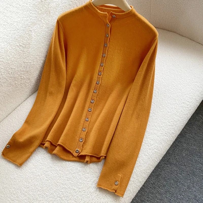 气质百搭时尚潮流显瘦小立领羊毛开衫