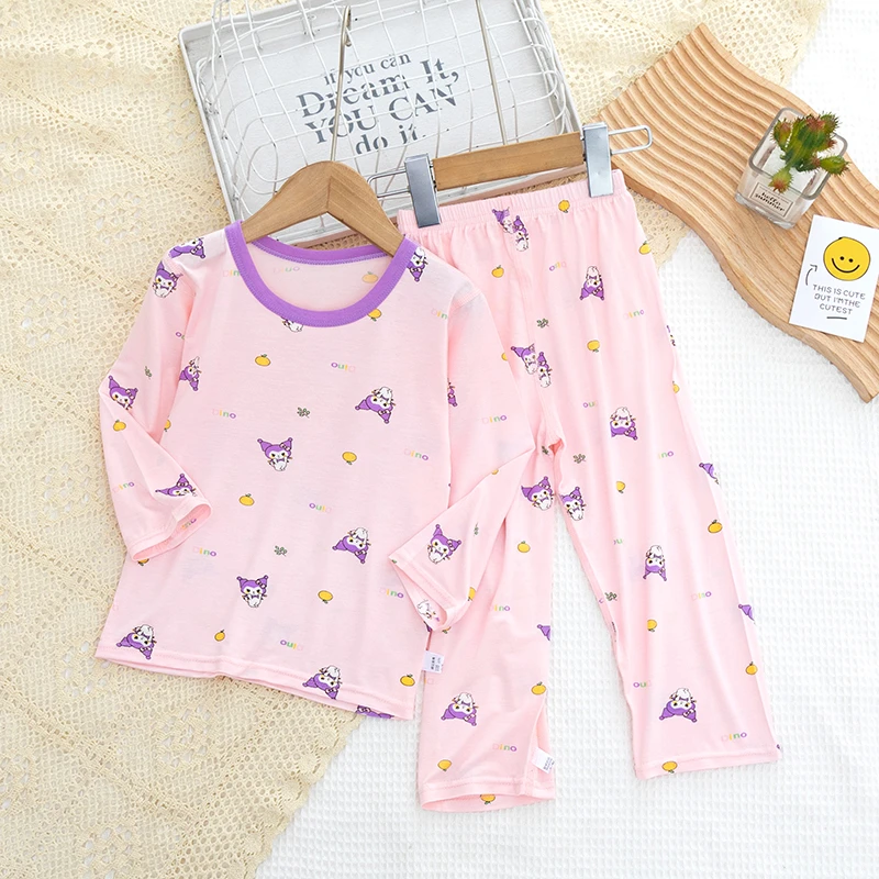 儿童家居服莫代尔睡衣男童女童夏季薄款空调服宝宝长袖两件套1-12