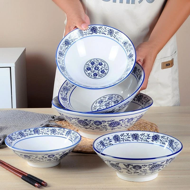 1青花瓷兰州拉面牛肉面碗饭店商用斗笠碗大号汤碗陶瓷面碗面馆专