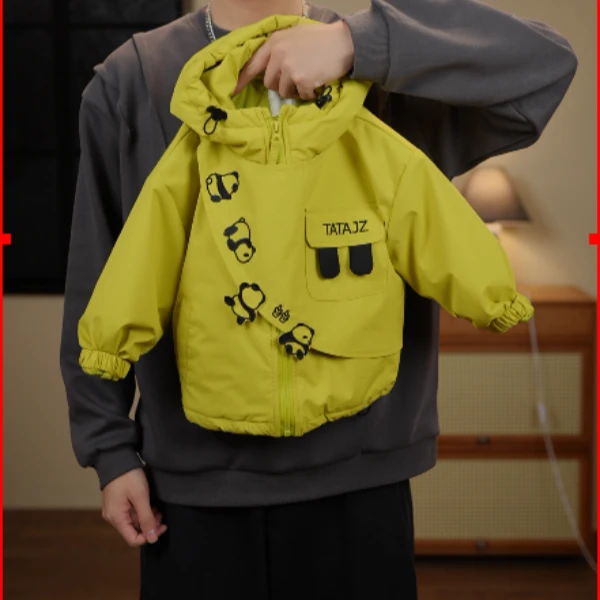 麦田专属【冬季新款】加棉加厚外套儿童百搭熊猫休闲棉服外套