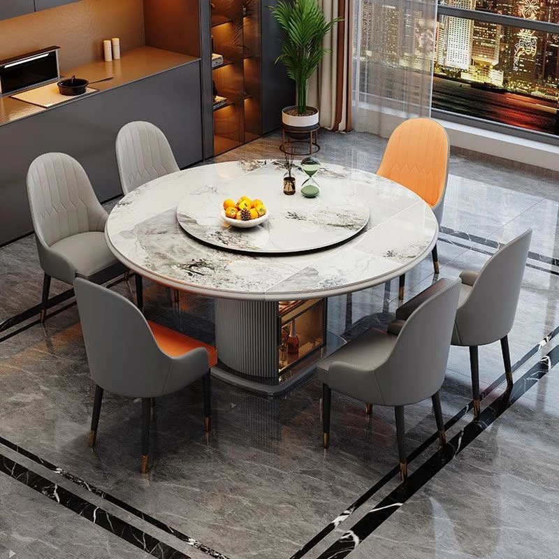 轻奢岩板餐桌现代简约可伸缩折叠小户型可收纳储藏式家用吃饭桌子