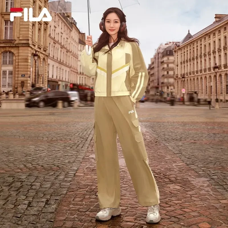 Fila/斐乐女士梭织外套24秋时尚休闲拼色宽松立领上衣