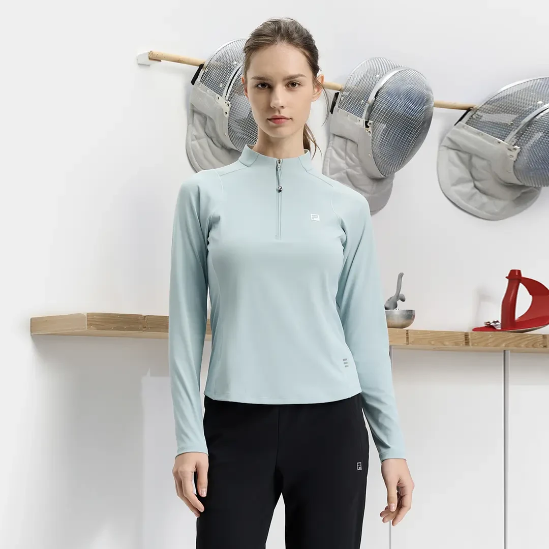 Fila/斐乐女长袖新款透气立领半拉链健身运动休闲修身上衣速干