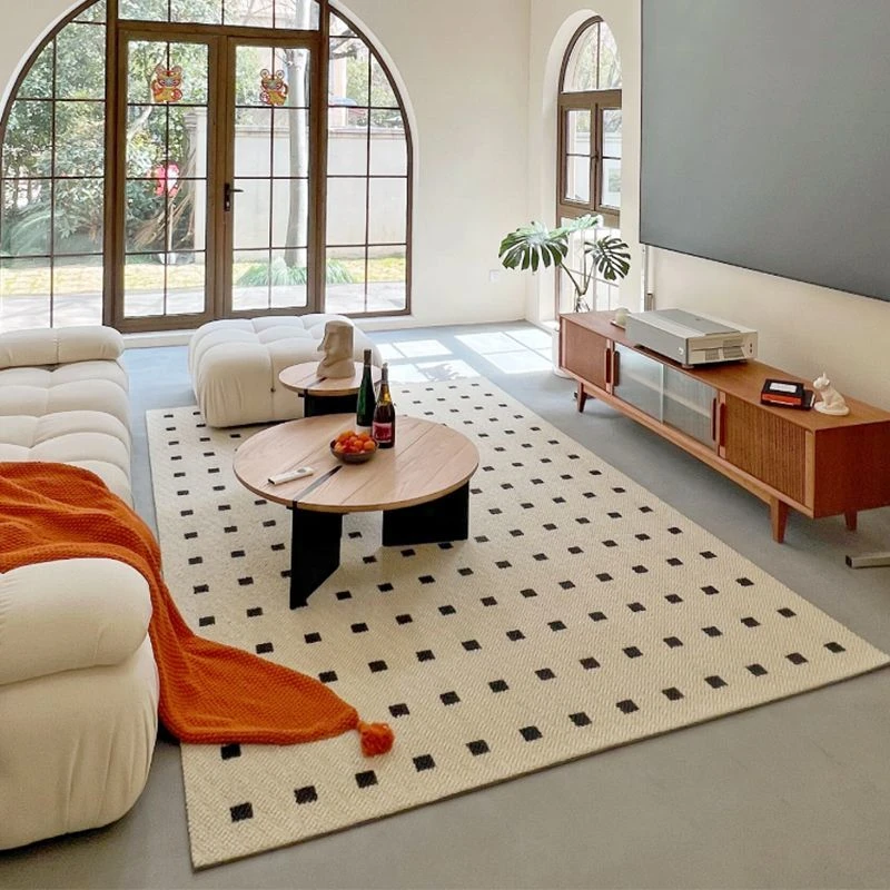 2025网红爆款黑钻公寓地毯客厅法式轻奢高级感格子卧室沙发茶几毯