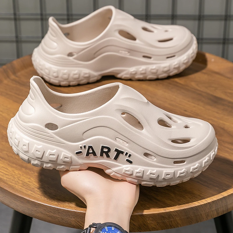 新款男士洞洞鞋居户外休闲透气外穿防臭防滑包头凉鞋男软底沙滩鞋