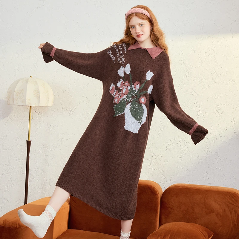 【黄蓉专属】 花神恋语 冬季复古花卉图案翻领半边绒S24DLY196