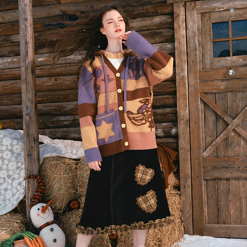 幻常图腾 复古毛巾绣花色连帽毛衣外套