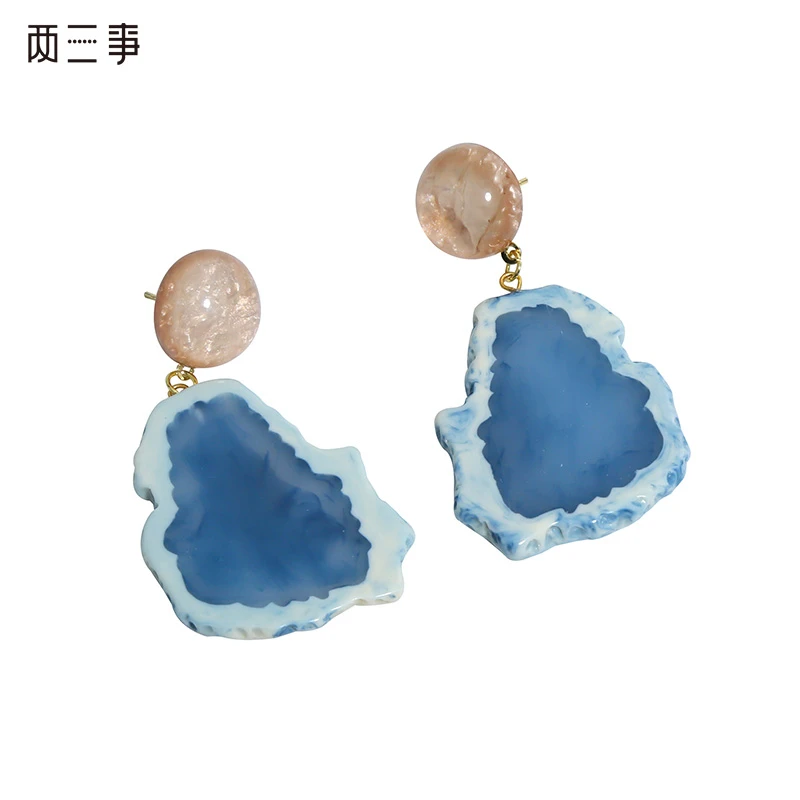 两三事百搭时尚轻奢复古蓝色立体重工气质特色女士装饰S23XPS013