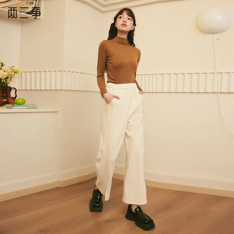 两三事肆意之行2023秋季新款时尚开叉裤脚直筒休闲裤长裤女