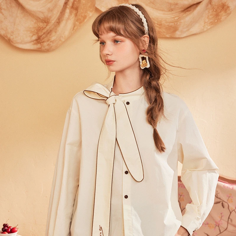 两三事梵高系列光遇旅人字母刺绣绑带领衬衫