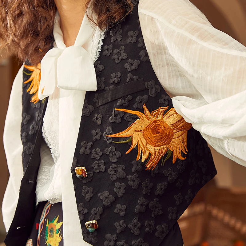 两三事夜里一朵太阳花 复古提花设计师薄款马夹外搭背心