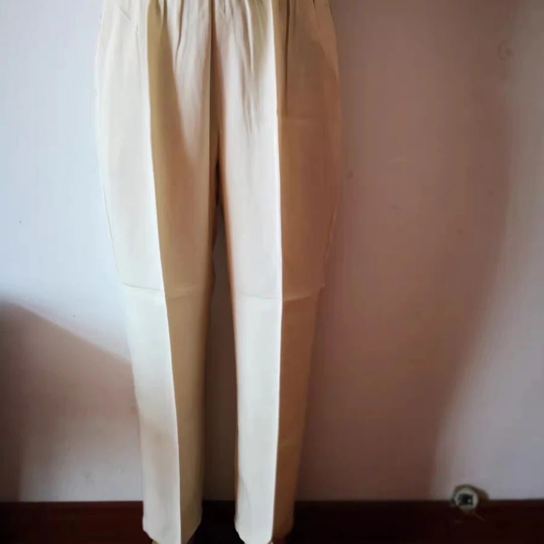 女士真丝真丝缎裤子直筒裤
