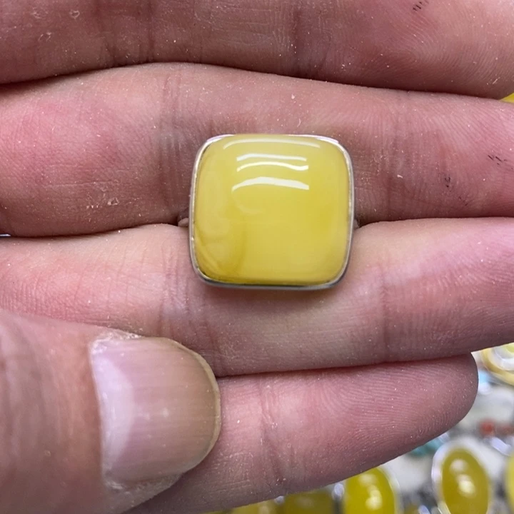 蜜蜡裸石银S925镶嵌戒指