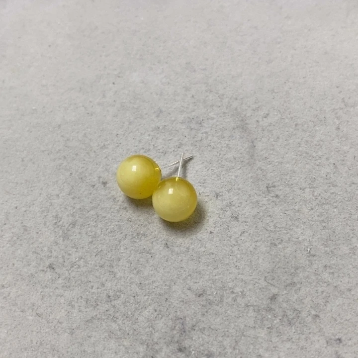 蜜蜡裸石银S925镶嵌耳钉