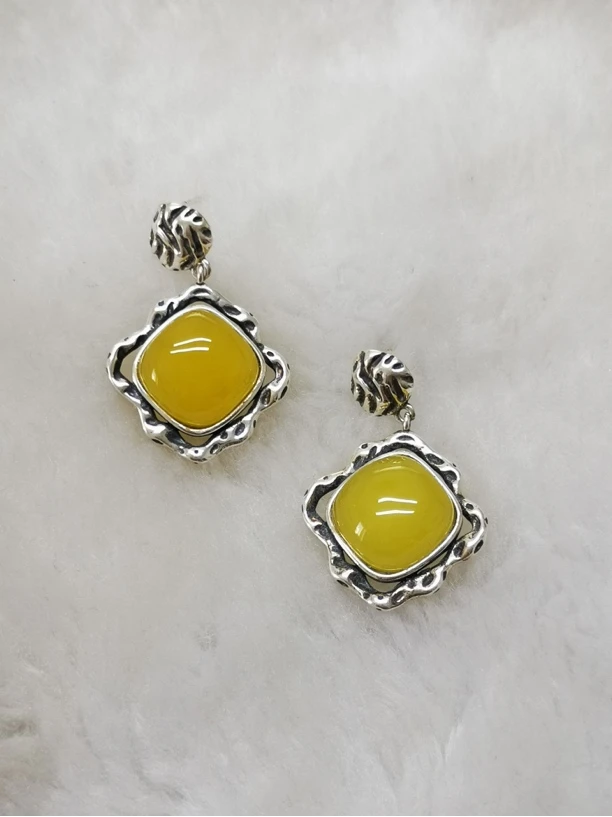 蜜蜡耳坠 925银镶嵌尺寸(12毫米)耳钉耳环时尚气质百搭