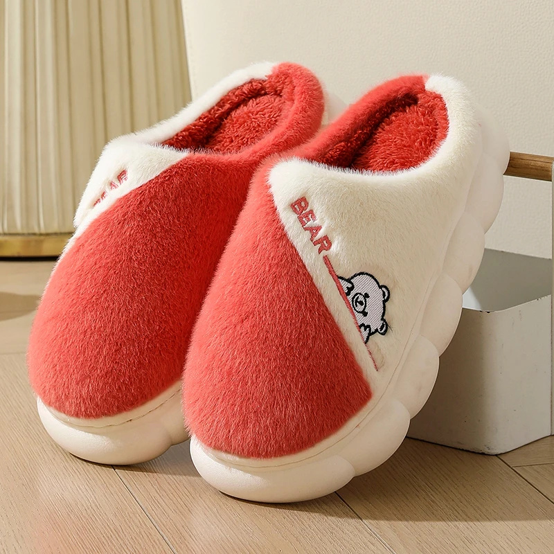 厚底棉拖鞋女士秋冬季新款室内居家居保暖加绒情侣卡通软底拖鞋女