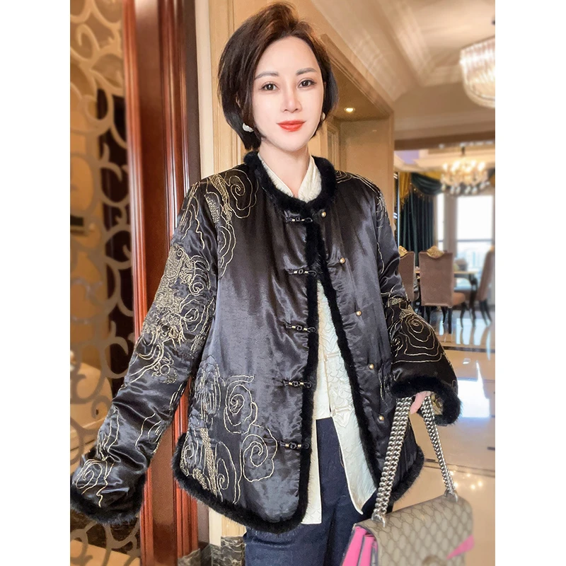 【金丝卧龙】新中式国风时尚鹅绒服水貂拼接加厚上衣外套女24111619